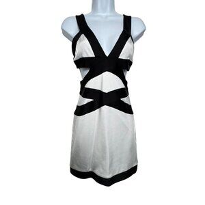 BALMAIN PARIS black white cut out mini bodycon dress Womens size 38 US 4 cutout